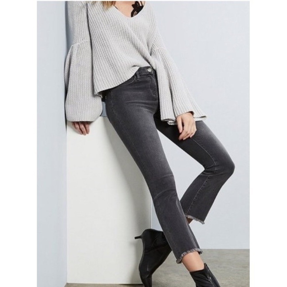 Free People Gray High Rise Cropped Raw Hem Slim Jeans 26